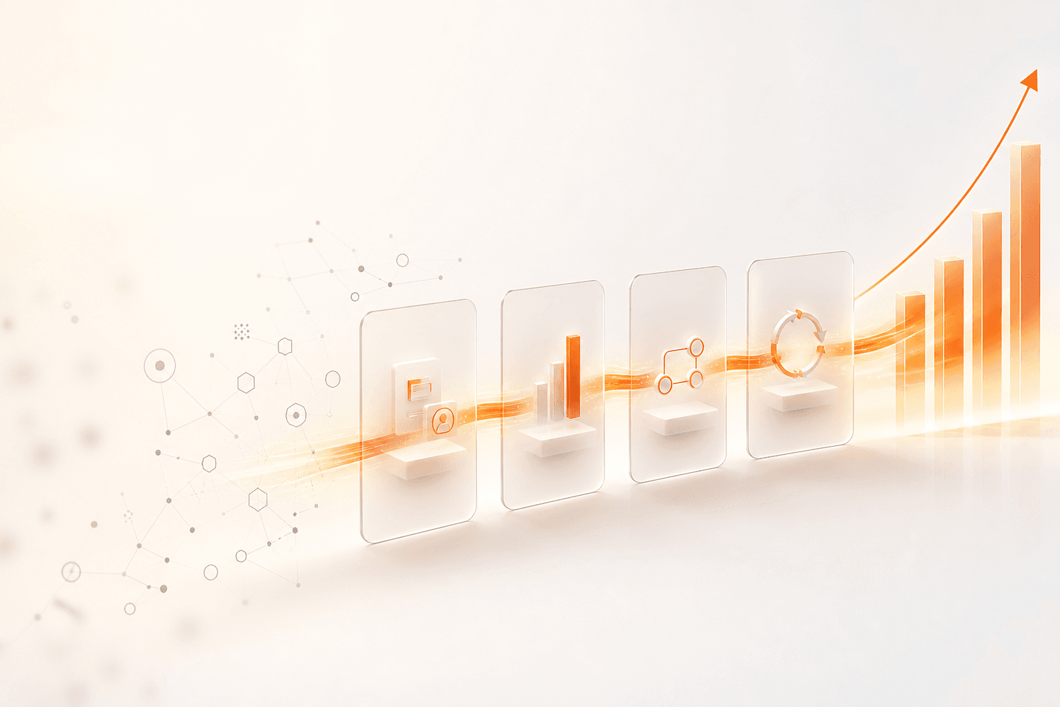 Abstract visualization of a single marketing operator connecting SEO, CRM, outbound, and automation into one revenue pipeline
